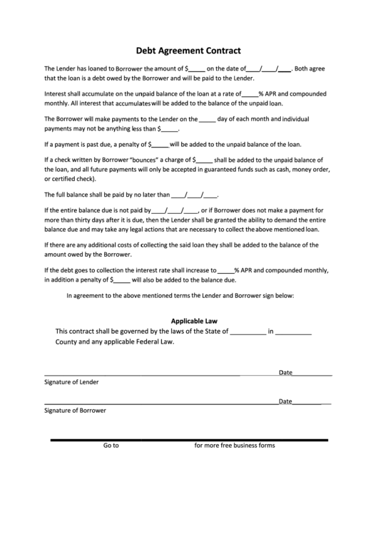 Debt Agreement Contract Printable pdf