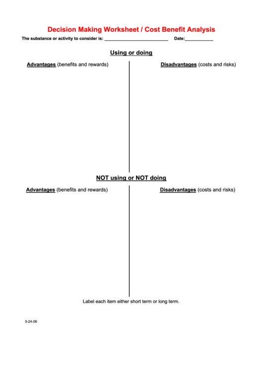 Decision Making Worksheet/cost Benefit Analysis Template