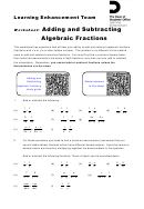 Worksheet: Adding And Subtracting Algebraic Fractions