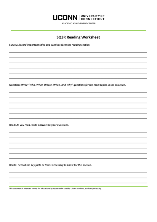 Sq3r Reading Worksheet Printable pdf