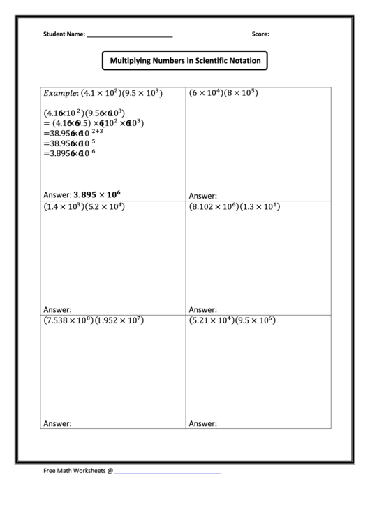 Multiplying Numbers In Scientific Notation Worksheet With Answer Key Printable pdf