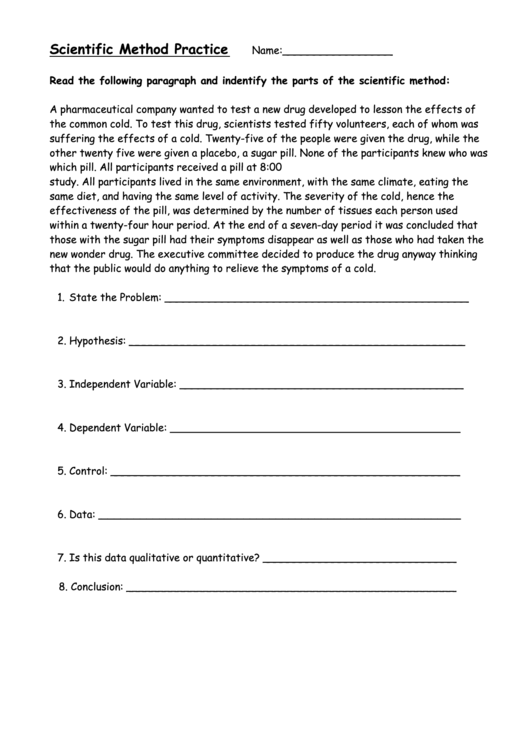 Scientific Method Practice Printable pdf