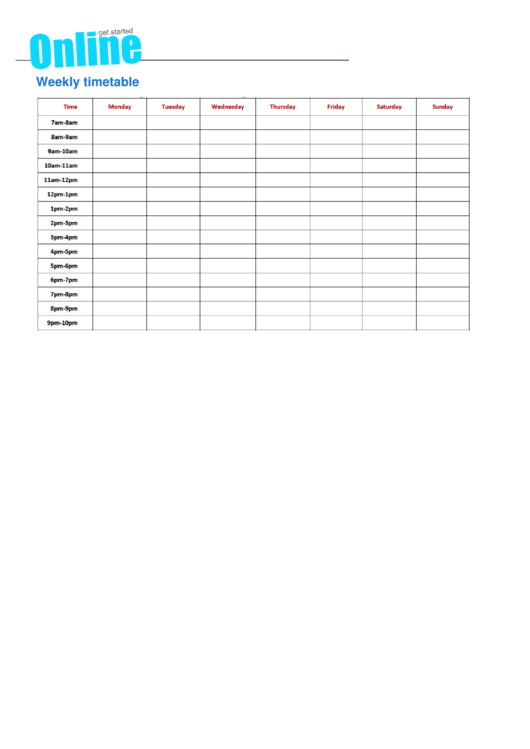 Weekly Timetable Printable pdf