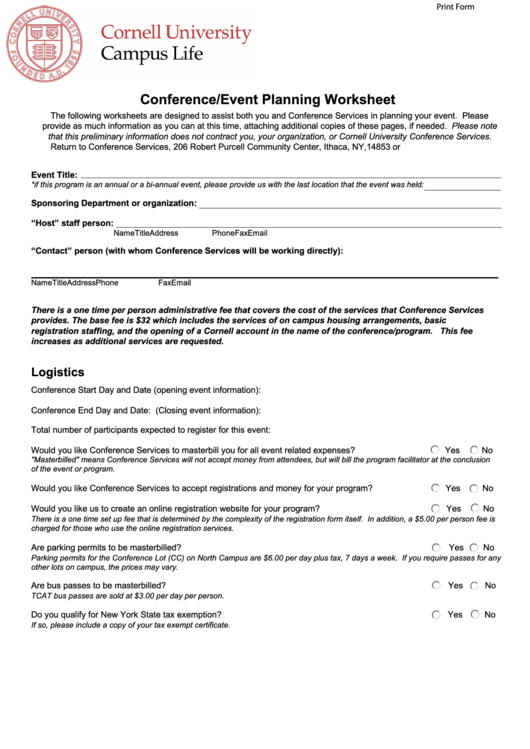 Fillable Conference Event Planning Worksheet Printable pdf
