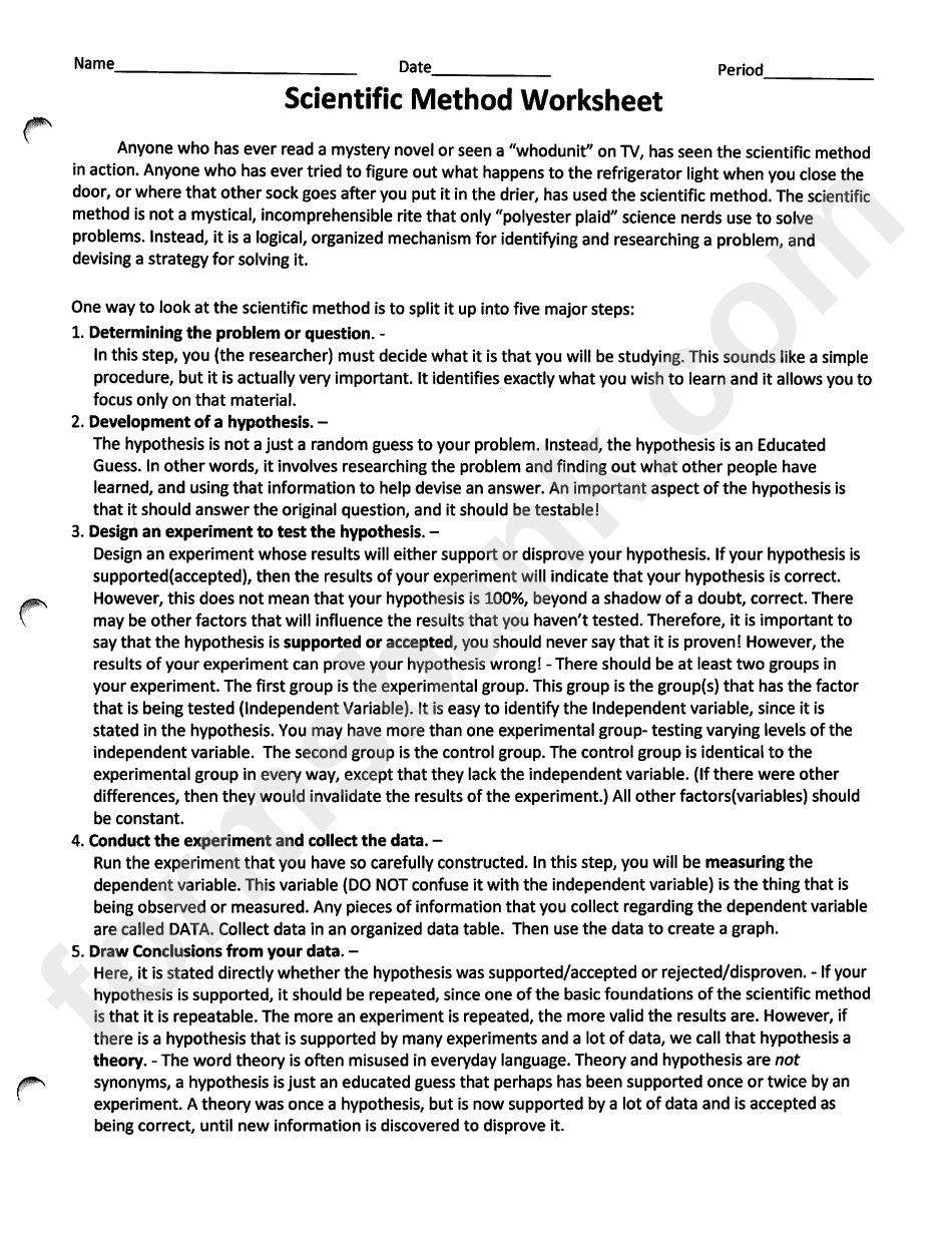 Scientific Method Worksheet printable pdf download Regarding Scientific Method Worksheet Pdf