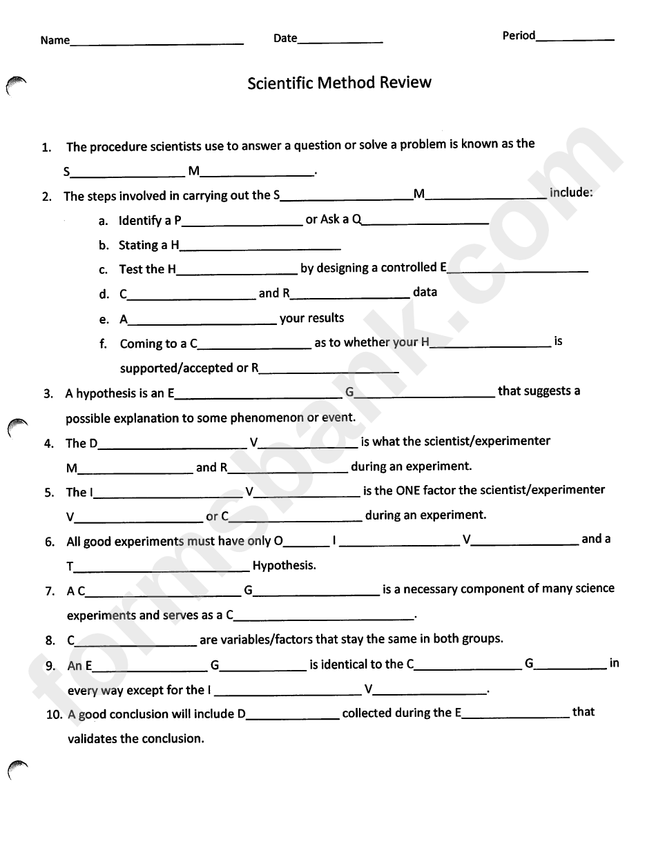 Scientific Method Worksheet