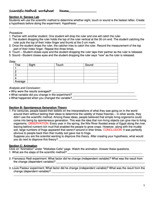 Scientific Method Worksheet Printable pdf