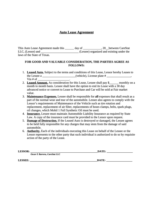 Auto Lease Agreement