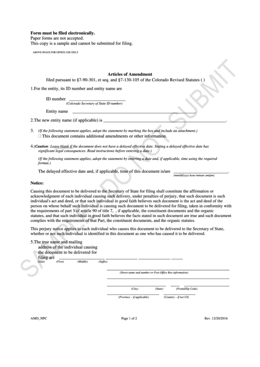 Articles Of Amendment Printable pdf