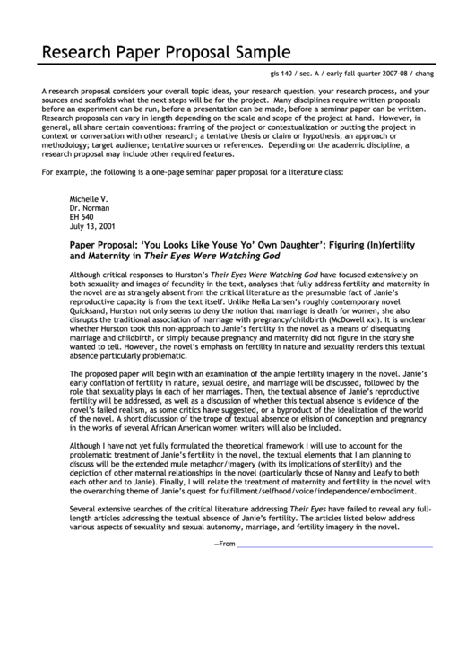 Research Paper Proposal Sample Printable pdf