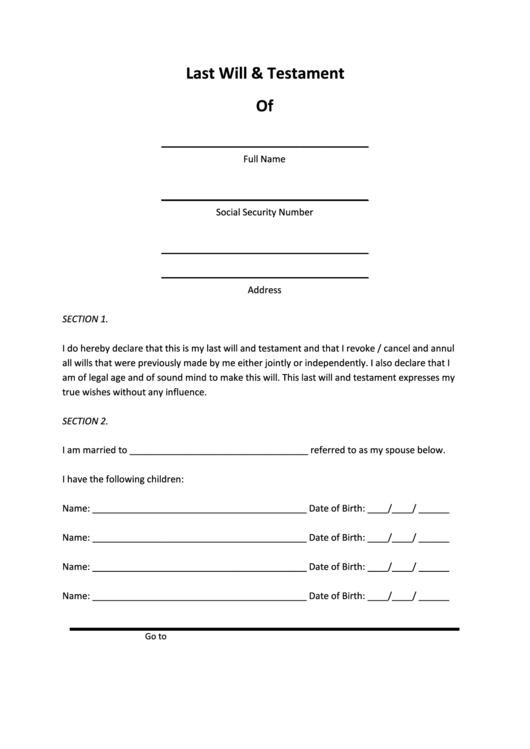 Last Will And Testament Printable pdf
