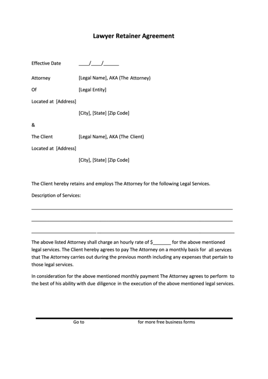 Lawyer Retainer Agreement Template Printable pdf