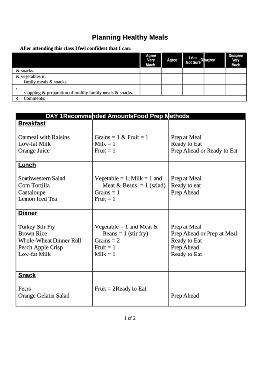 Planning Healthy Meals Printable pdf