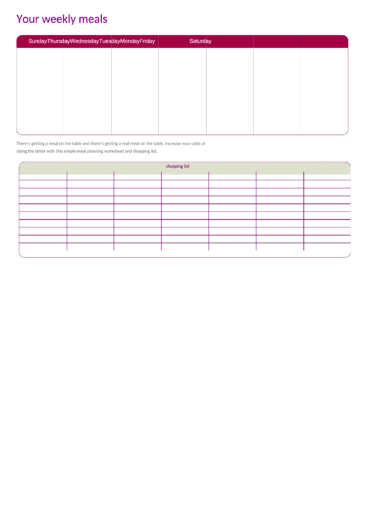 Your Weekly Meals Printable pdf