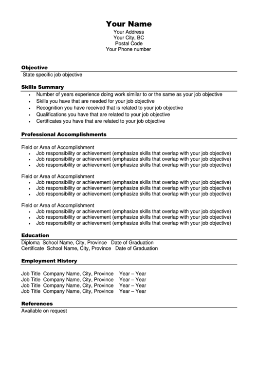 Functional Resume Template Printable pdf