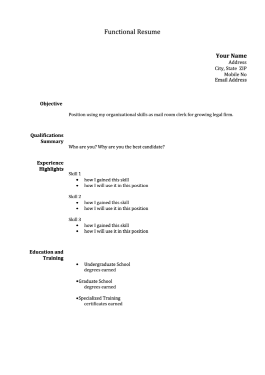 Functional Resume Template Printable pdf