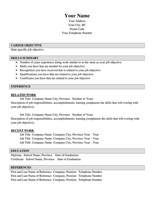 Functional Resume Printable pdf