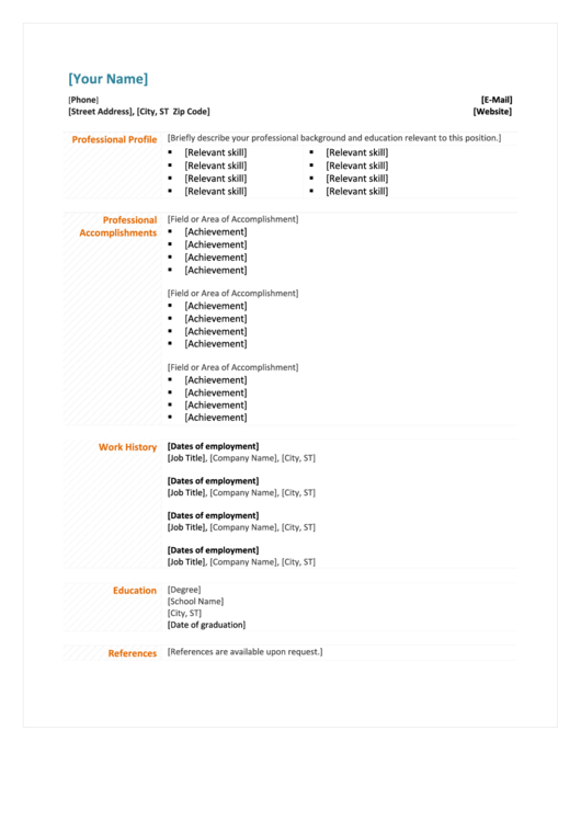 Functional Resume - Color Printable pdf