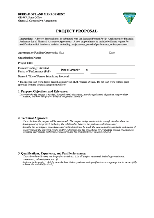 Bureau Of Land Management - Project Proposal Printable pdf