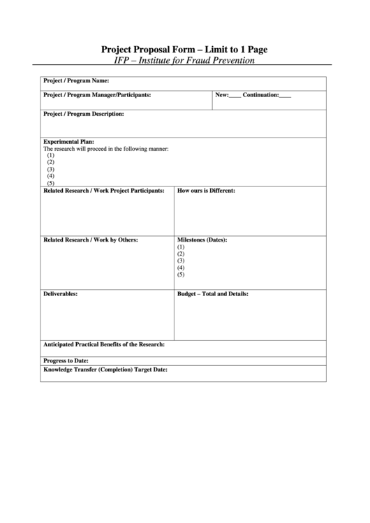 Project Proposal Form Printable pdf