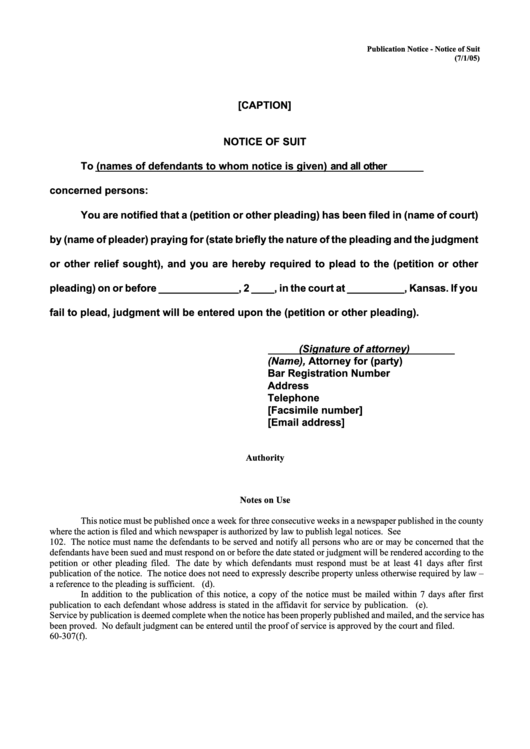 Notice Of Suit Printable pdf