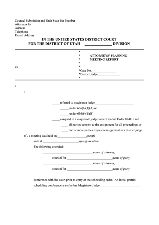 Attorneys Planning Meeting Report printable pdf download