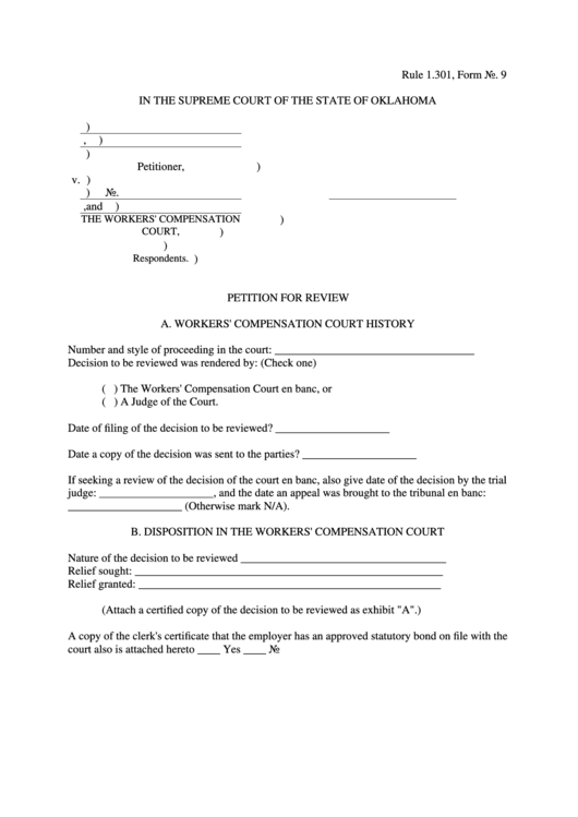 Form No. 9 - Petition For Review - Supreme Court Of The State Of Oklahoma Printable pdf