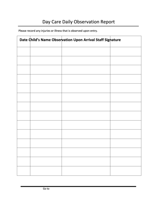 Day Care Daily Observation Report Spreadsheet Printable pdf