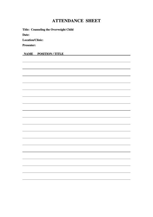 Attendance Sheet Printable pdf