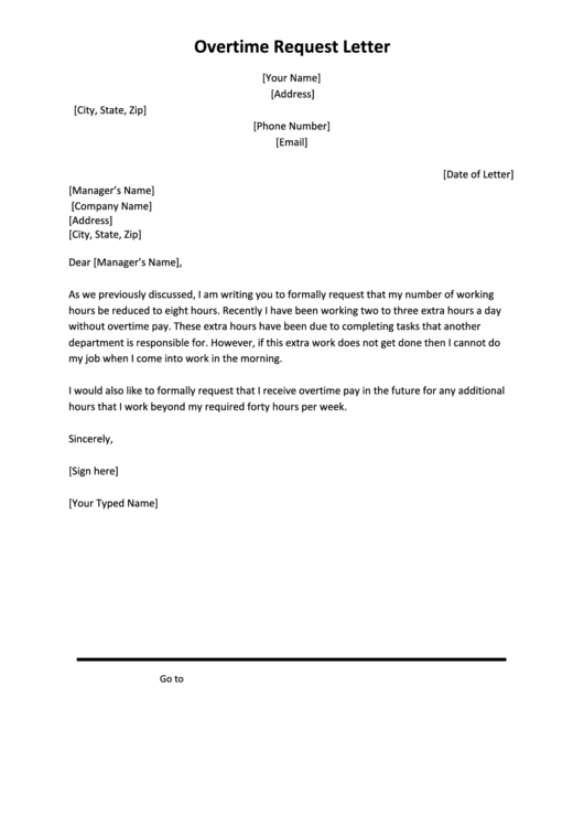 Overtime Request Letter Template printable pdf download