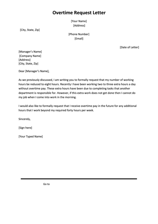 Overtime Request Letter Template Printable pdf