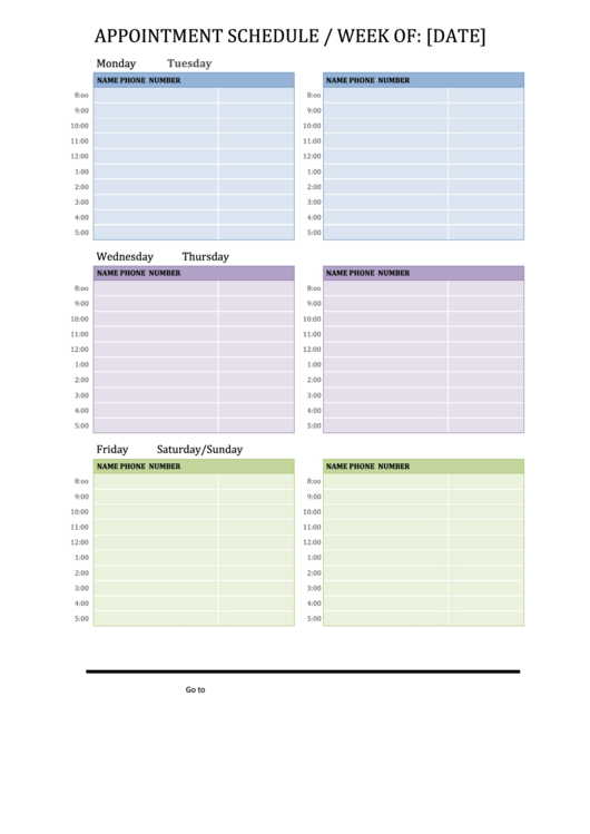 Appointment Schedule Template Printable pdf