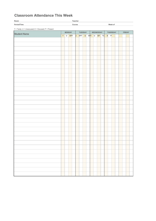 Classroom Attendance This Week Printable pdf