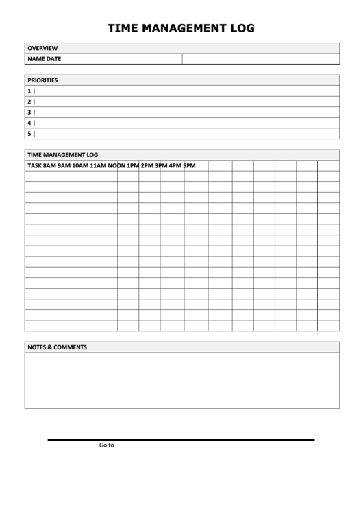 Time Management Log Printable pdf