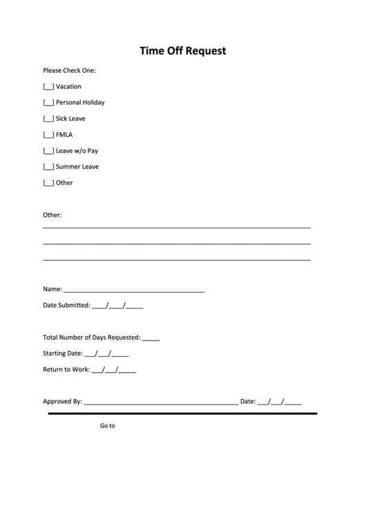 Time Off Request Printable pdf