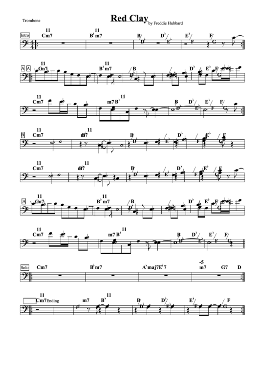 Red Clay Trombone Sheet Music Printable pdf