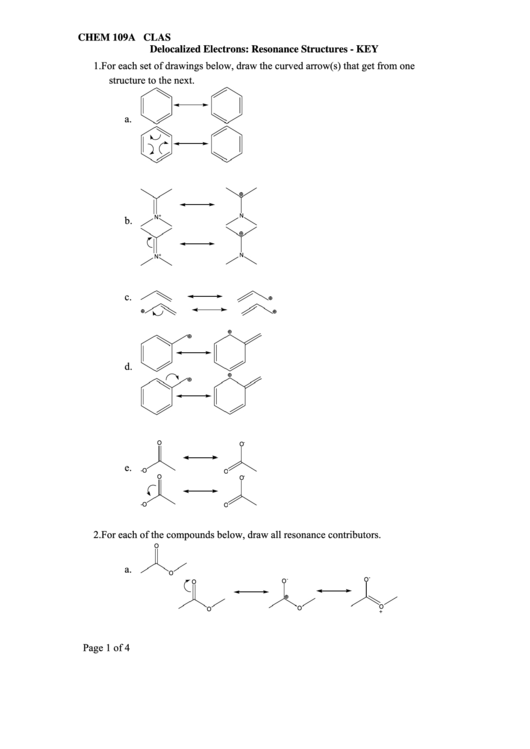 Delocalized Electrons: Resonance Structures - Key Printable pdf