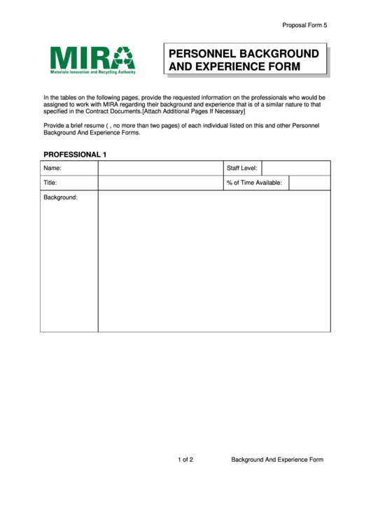 Personnel Background And Experience Form Printable pdf