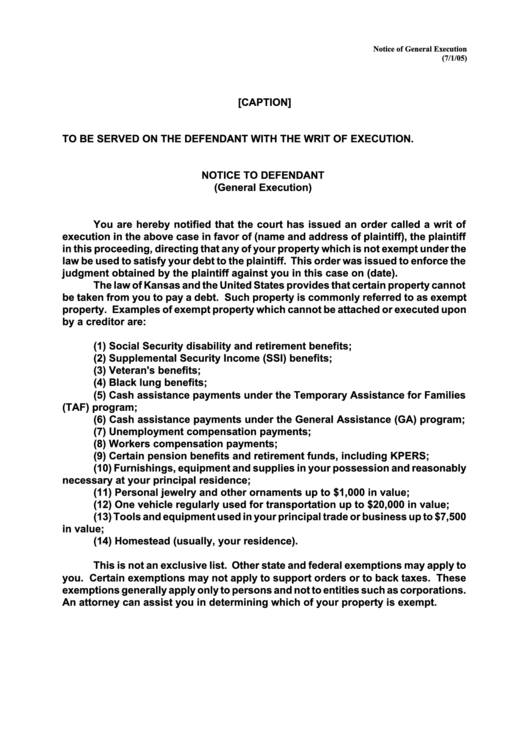 Notice To Defendant Printable pdf