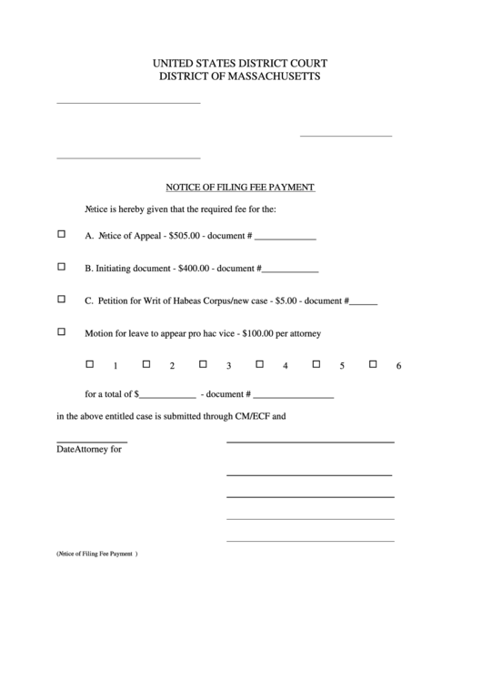Fillable Notice Of Filing Fee Payment Printable pdf