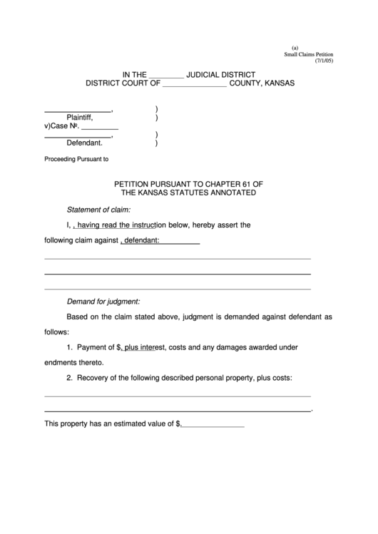 Petition Pursuant To Chapter 61 Of Kansas Statutes Annotated Printable pdf