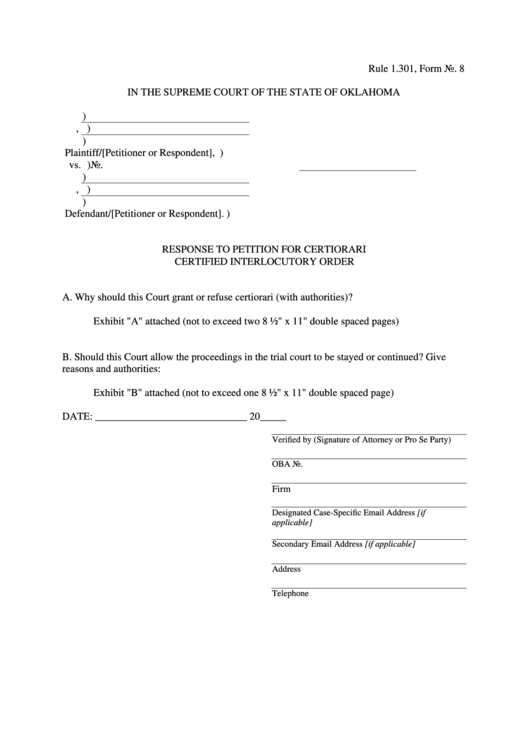 Response To Petition For Certiorari Certified Interlocutory Order Printable pdf