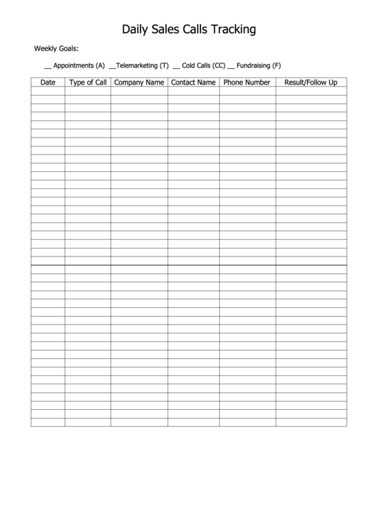 Daily Sales Calls Tracking Template Printable pdf