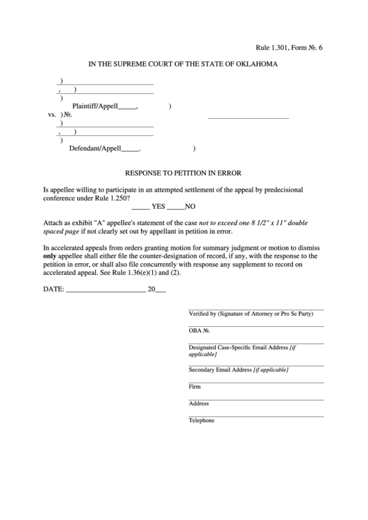 Response To Petition In Error Printable pdf