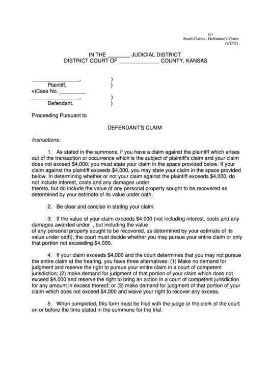 Defendants Claim Printable pdf