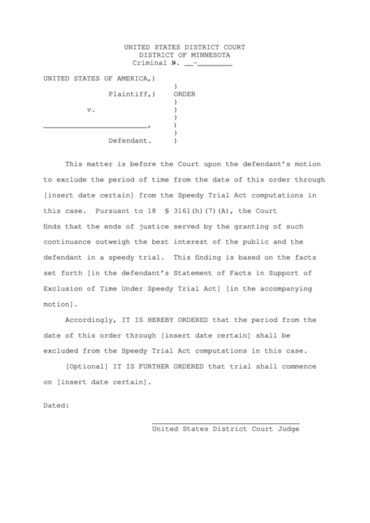 Court Order - Minnesota District Court Printable pdf