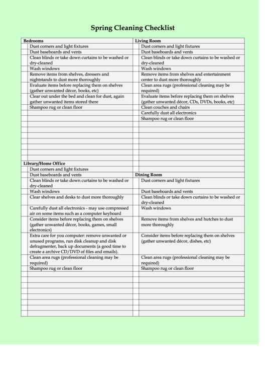 Spring Cleaning Checklist Printable pdf