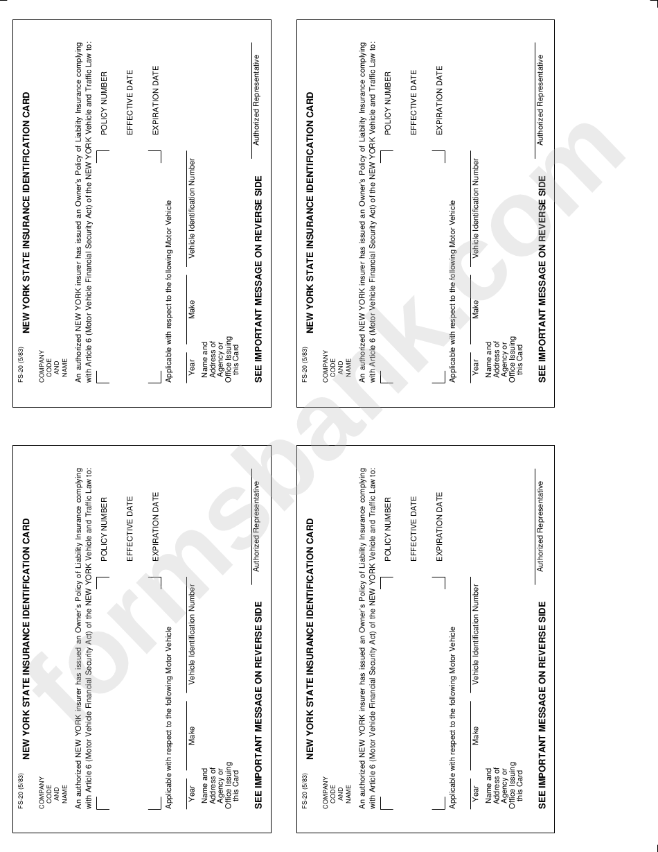 New York State Insurance Identification Card Printable Pdf Download