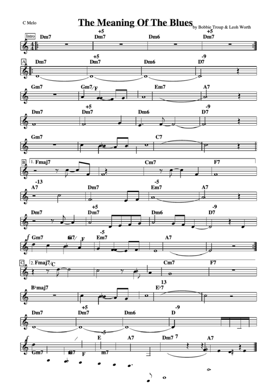 The Meaning Of The Blues By Bobbie Troup & Leoh Worth Sheet Music Printable pdf