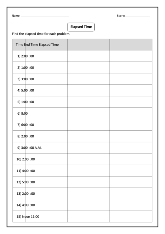 Elapsed Time Worksheet Printable pdf